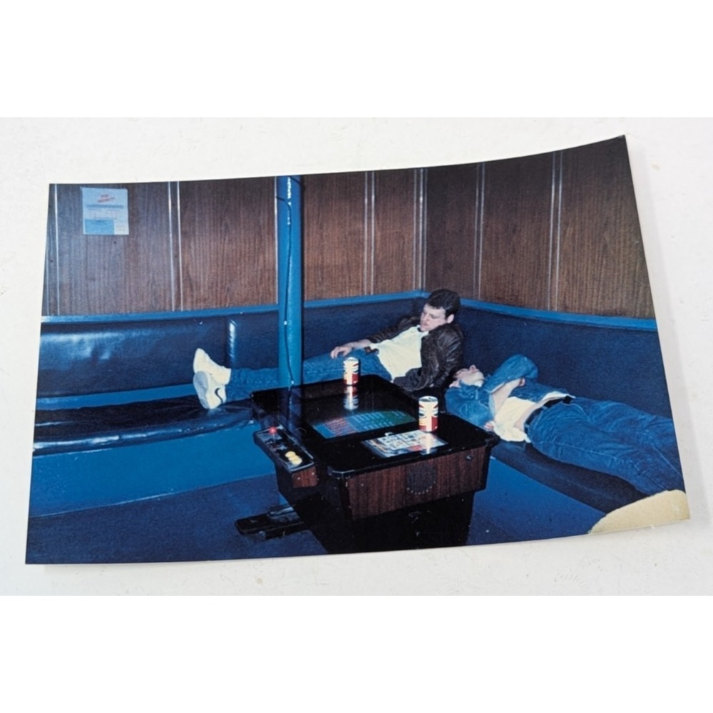 Vintage Candid Photo Gyruss Cocktail Arcade Cabinet Sleeping Men 80s 1980s Pepsi